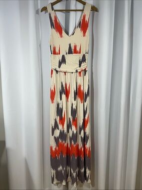 NWT Maeve Anthropologie Abstract Ikat Print Maxi Dress Size M V Neck Boho